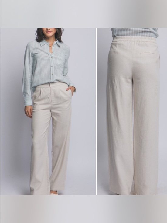 Love Tree Pants - Love tree linen blend Wide-Leg Cream Women's Trousers